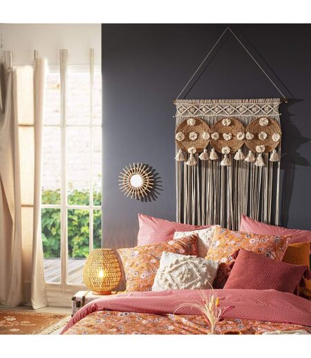 Lot de 2 Rideaux de fils détails macramé et pompons - 90 x 200 cm - Beige