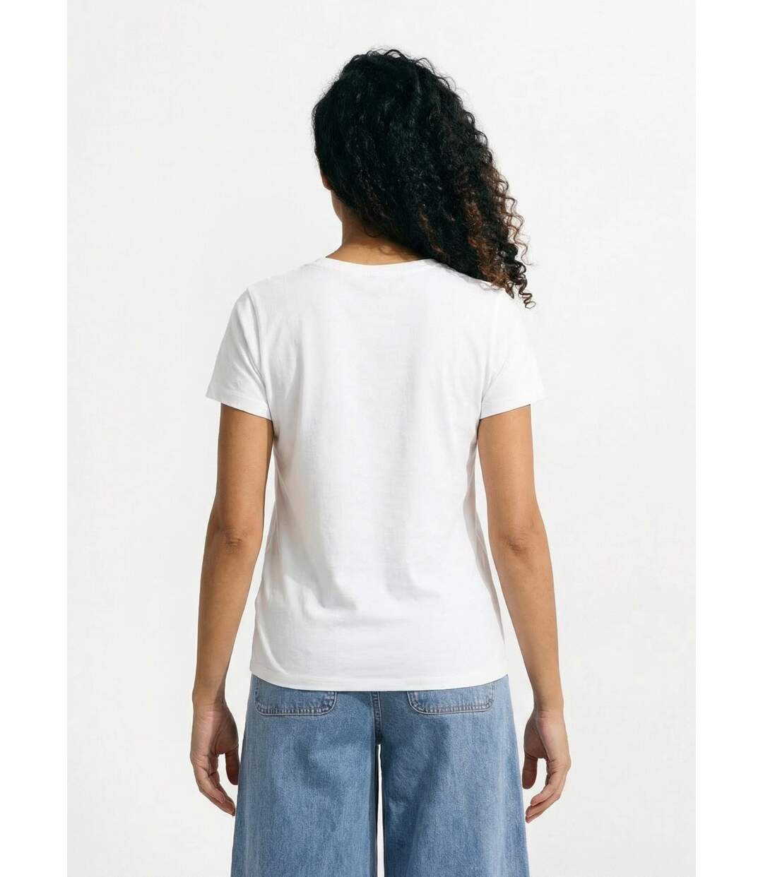T-shirt col V broderie léopard fluo-2