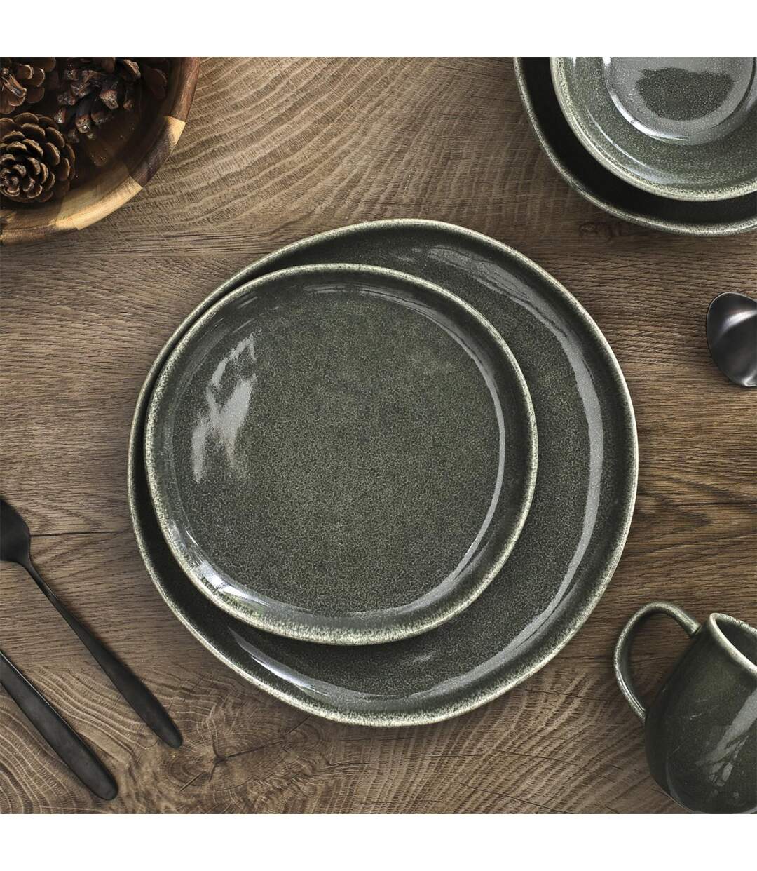 Lot de 6 Assiettes Plates Black Forest 27cm Vert-3