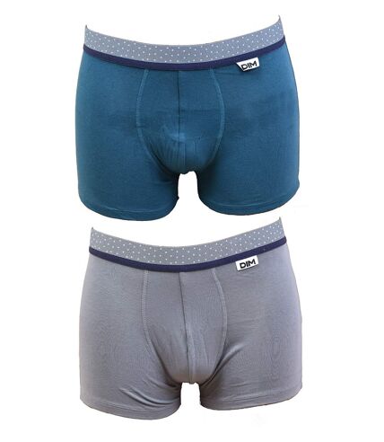 Boxer DIM Homme en coton stretch ultra Confort -Assortiment modèles photos selon arrivages- Pack de 2 Boxers Gris/Vert canard Pois