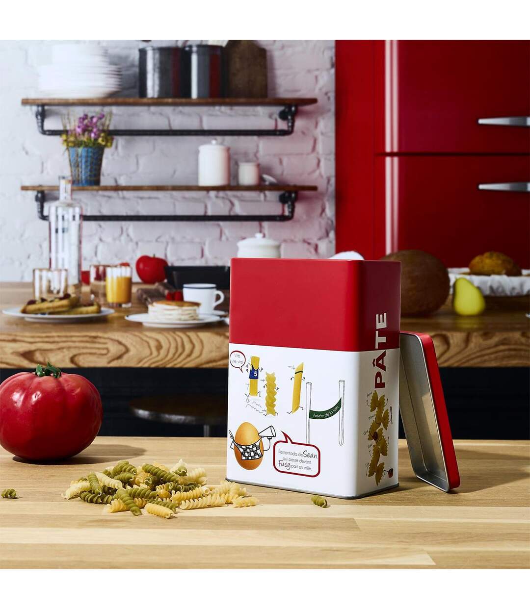 Boîte à Pâtes en Métal Ludique 18cm Rouge-4
