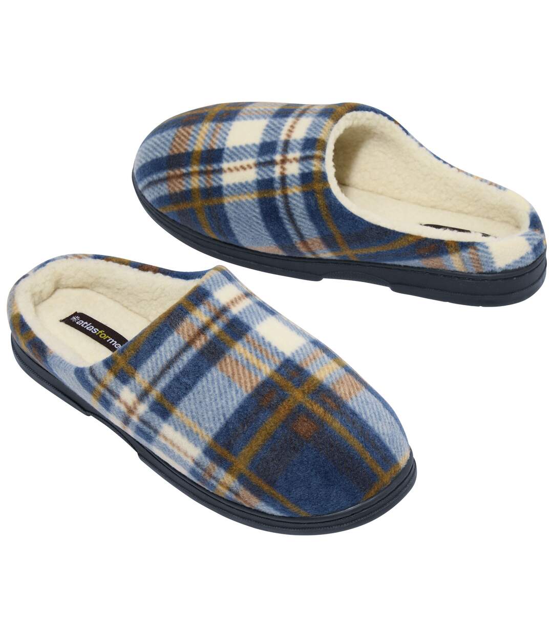 Men's Blue Sherpa-Lined Fleece Slippers