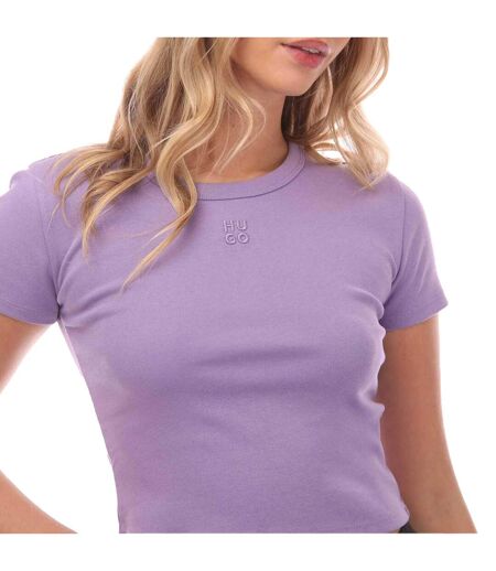 Womens/ladies Stacked Logo Slim Crop T-shirt Purple Hugo