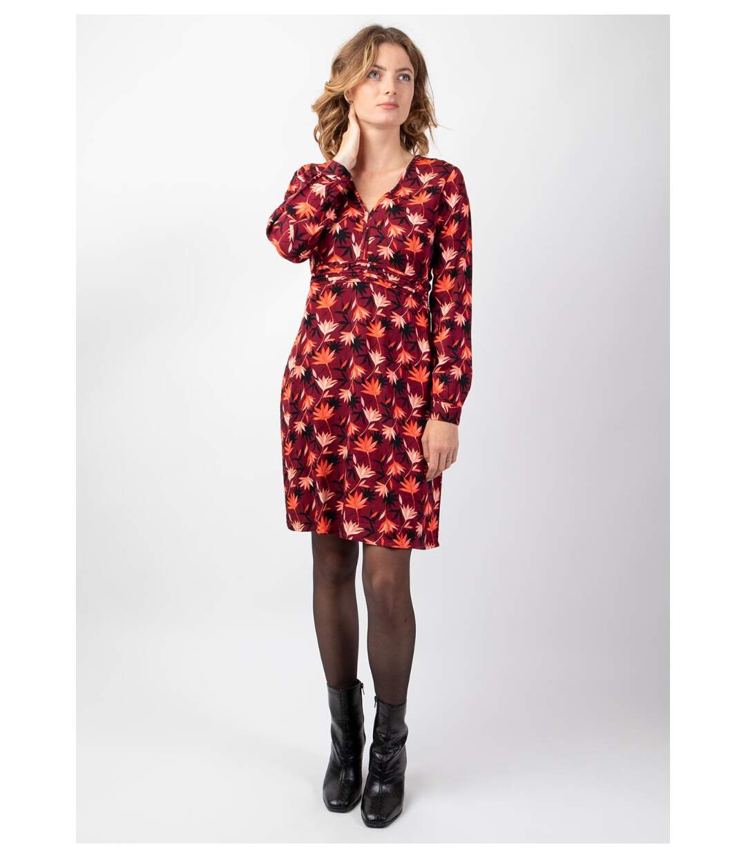 Robe courte manches longues en viscose épais HELENA motif bohème Coton Du Monde