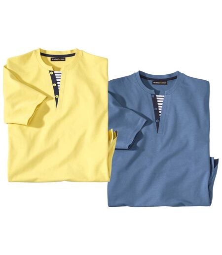 Pack of 2 Men's Summer T-Shirts - Yellow Blue