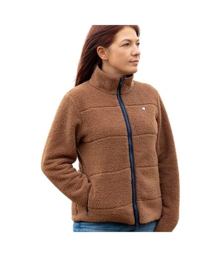 Womens/ladies Teddy Fleece Jacket Brown Hy