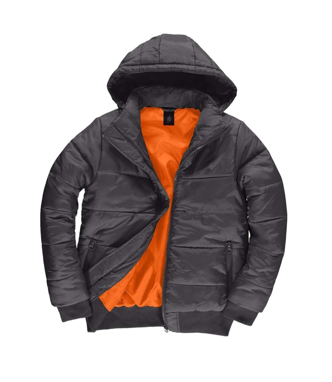 B&C Mens Superhood Padded Bomber Jacket (Dark Gray/ Neon Orange)