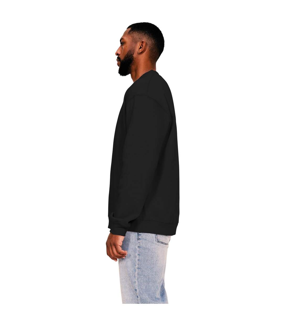 Mens Ringspun Cotton Extended Neckline Oversized Sweatshirt Black Casual Classics-3