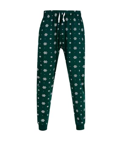 SF Unisex Adult Snowflake Cuffed Lounge Pants (Bottle Green/White) - UTPC5144