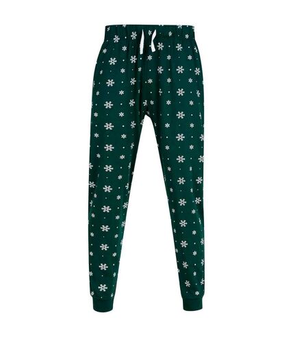 SF Unisex Adult Snowflake Cuffed Lounge Pants (Bottle Green/White)
