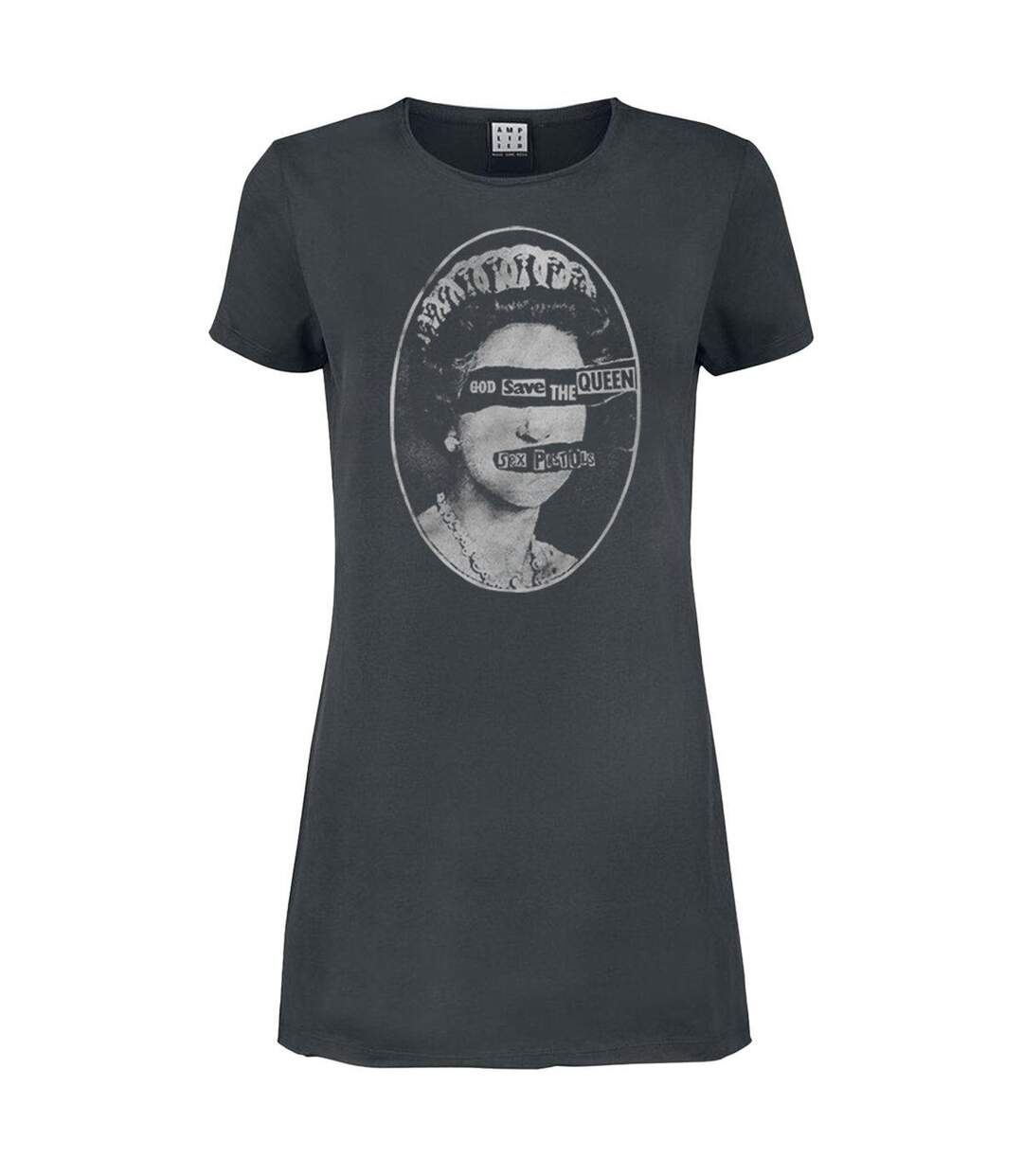 Robe t-shirt god save the queen femme charbon Amplified-1