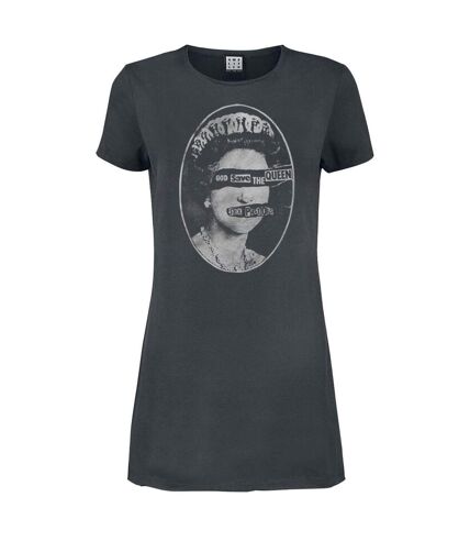 Amplified Womens/Ladies God Save The Queen Sex Pistols T-Shirt Dress (Charcoal) - UTGD1102