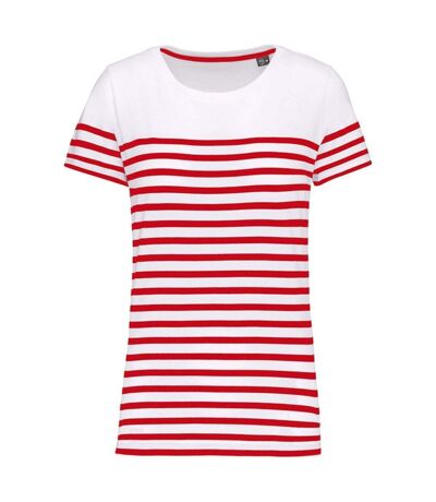 T-shirt rayé coton bio marinière femme - K3034 - rouge et blanc
