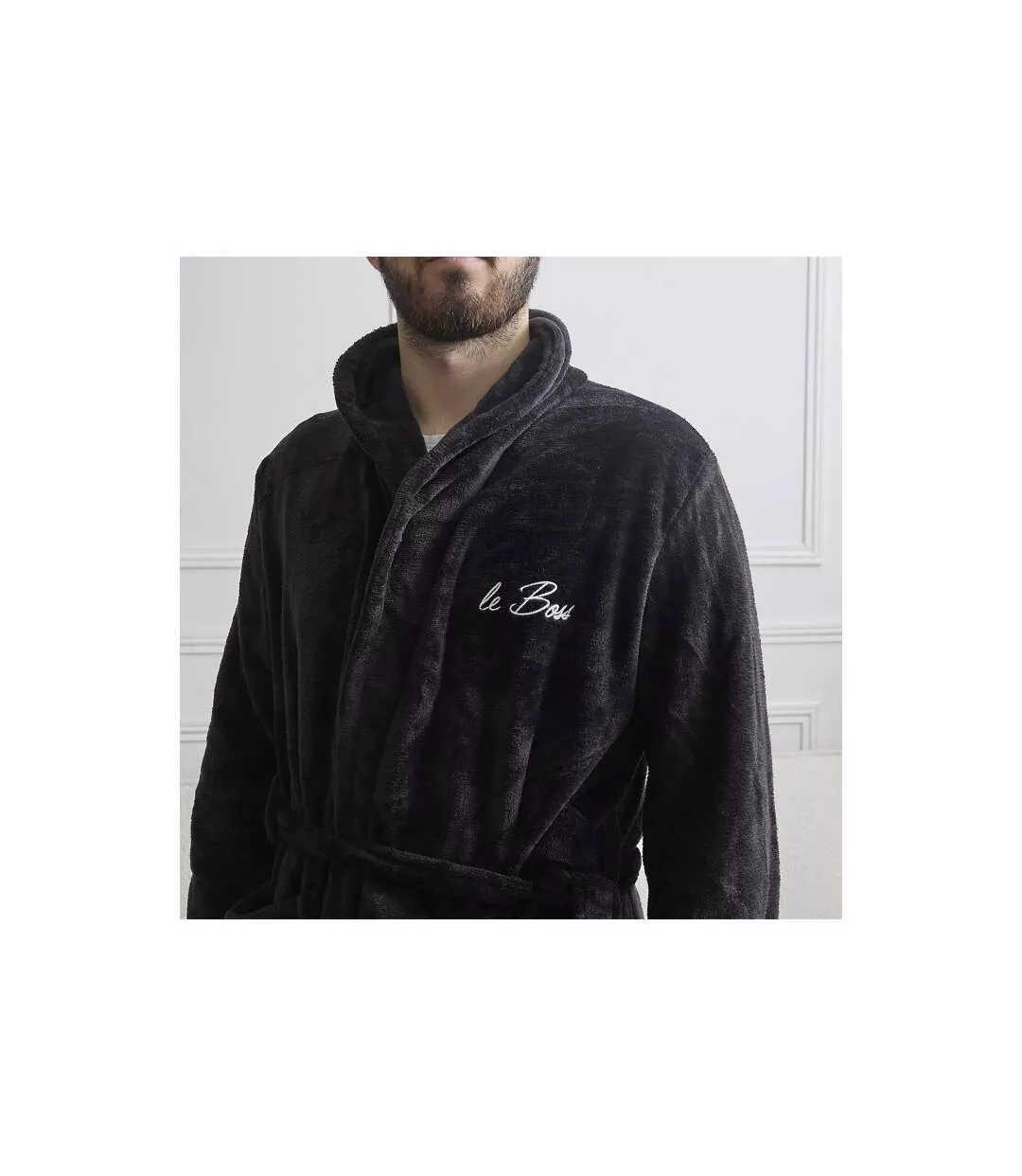 Robe de Chambre Polaire Le Boss Noir-2