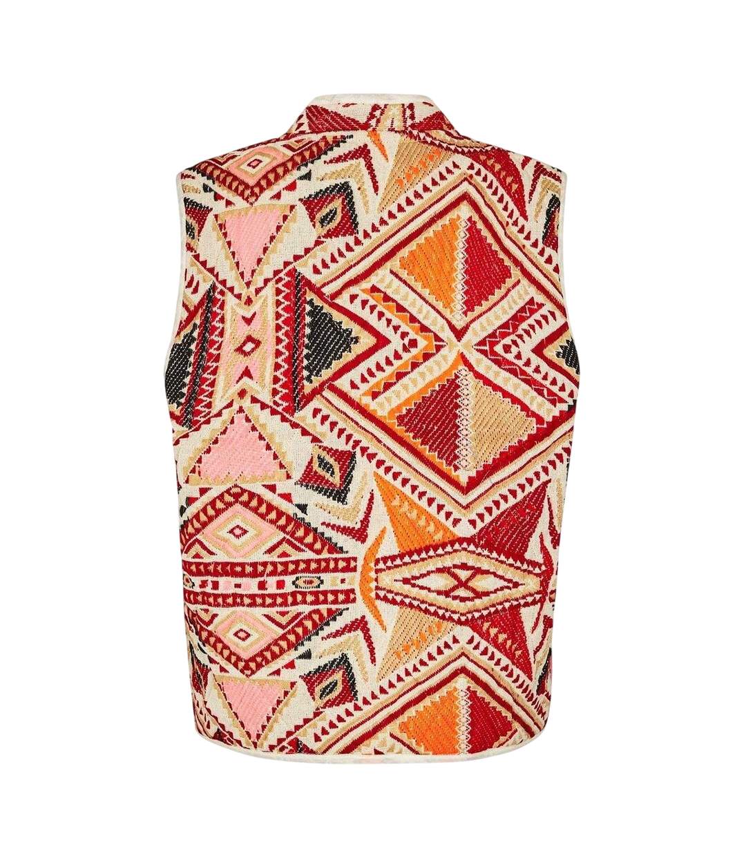 Womens/ladies Geometric Pattern Regular Waistcoat Red Lollys Laundry-3