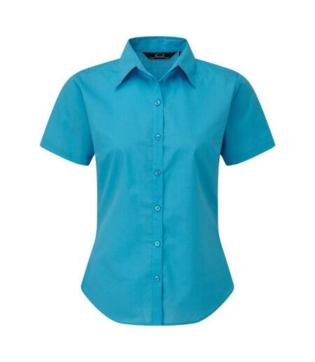 Short Sleeve Poplin Blouse / Plain Work Shirt Turquoise Premier