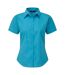 Short Sleeve Poplin Blouse / Plain Work Shirt Turquoise Premier-1