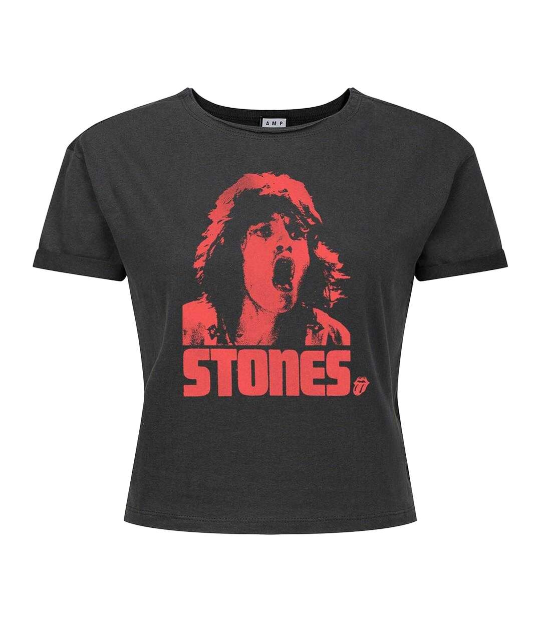 Womens/ladies Mick Photo Stones The Rolling Stones Crop Top Charcoal Amplified-1