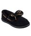 Womens/ladies Bow Faux Fur Trim Moccasin Slippers Black Skechers-1