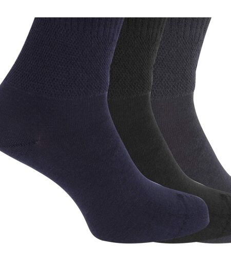 Mens Extra Wide Comfort Fit Wide Feet Diabetic Socks (3 Pairs) (Navy/ Black) - UTMB386