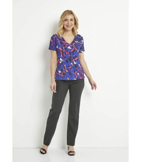 T-shirt col V manches courtes motif léopard