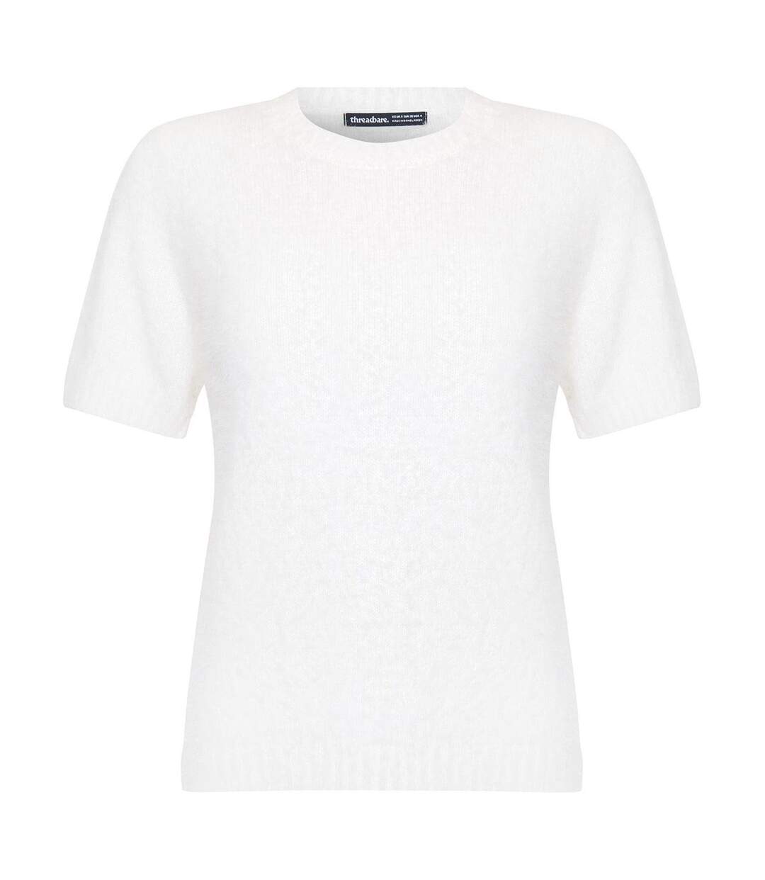 Womens/ladies Knitted Regular Short-sleeved Sweater Top White Threadbare-3