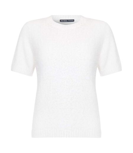 Womens/ladies Knitted Regular Short-sleeved Sweater Top White Threadbare