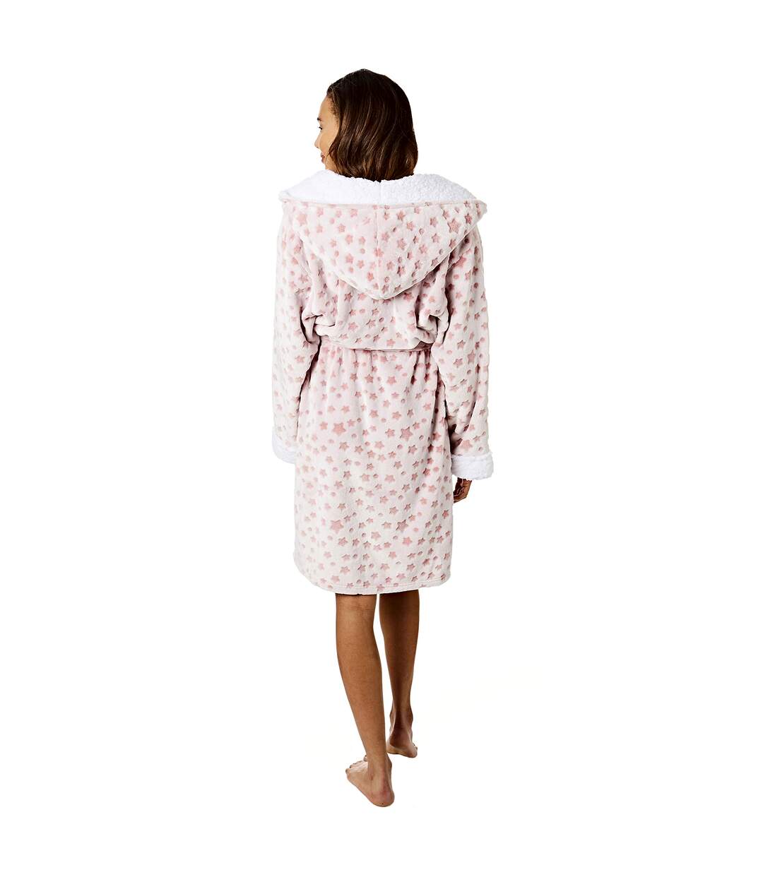 Womens/ladies stars hooded robe pink/white Light And Shade-2