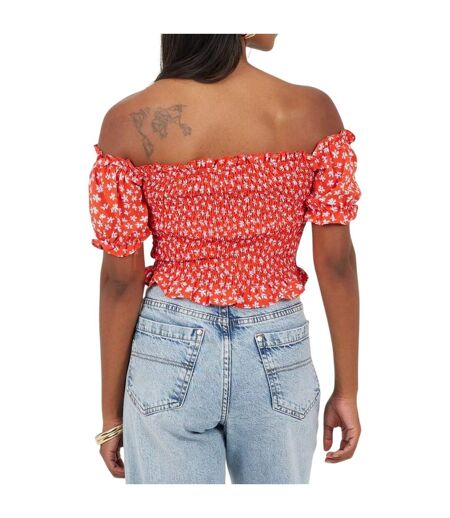 Womens/ladies Off Shoulder Puff Sleeve Blouse Red Brave Soul