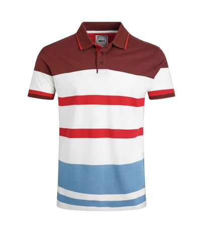 Mens sunbury stripe organic cotton polo shirt pinot red Weird Fish