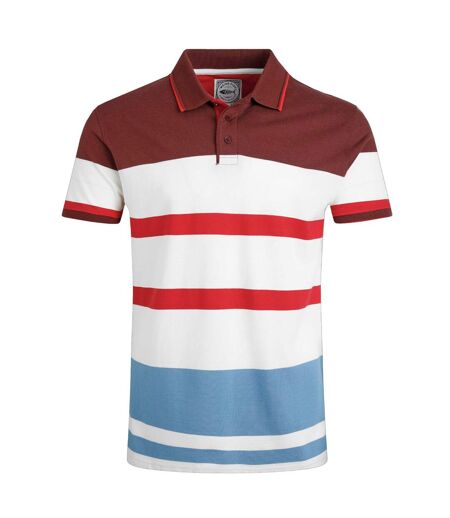 Mens sunbury stripe organic cotton polo shirt pinot red Weird Fish