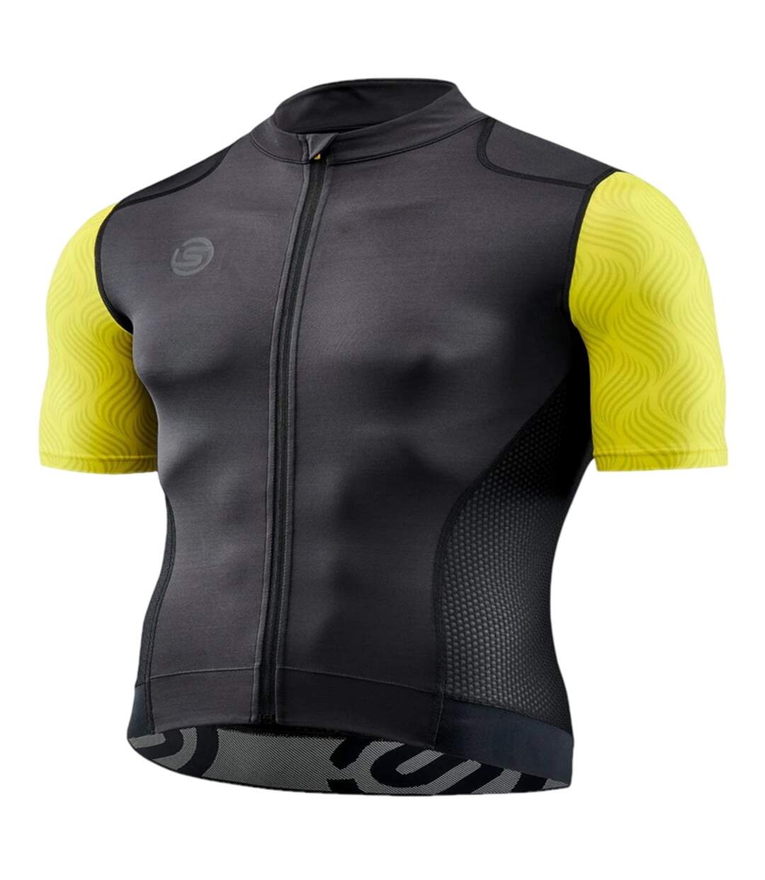 Mens Elite Mock Neck Cycling Top Yellow Black Skins-1