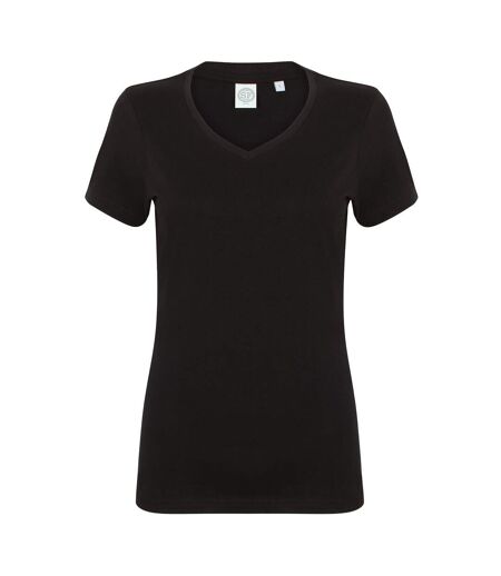 Skinni Fit Womens/Ladies Feel Good Stretch V-Neck Short Sleeve T-Shirt (Black)