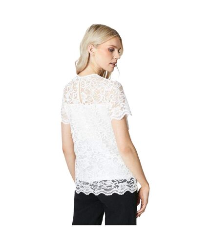 Womens/ladies lace jersey lace detail top ivory Principles