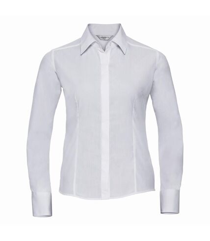 Russell Collection Ladies/Womens Long Sleeve Poly-Cotton Easy Care Fitted Poplin Shirt (White) - UTBC1017