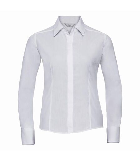 Russell Collection Ladies Long Sleeve Fitted Poplin Shirt (White)
