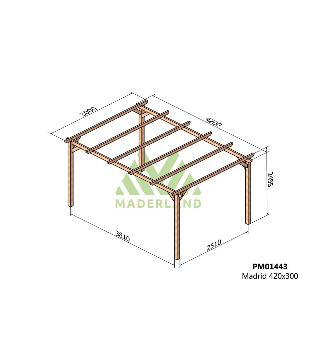 Pergola en bois massif Madrid 420 x 300 cm