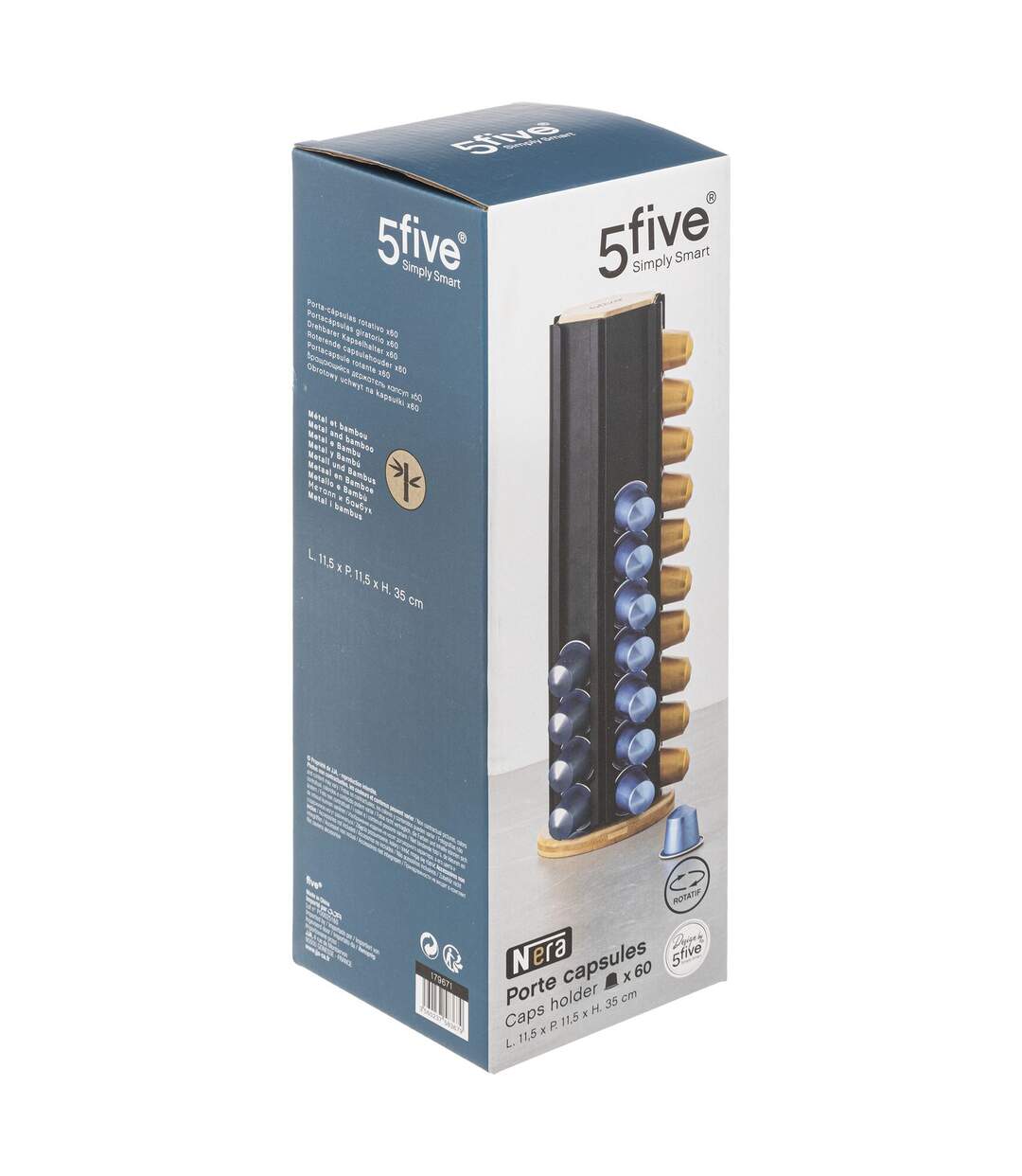 Porte-capsules à café rotatif en bambou et métal - Beige et Noir-3