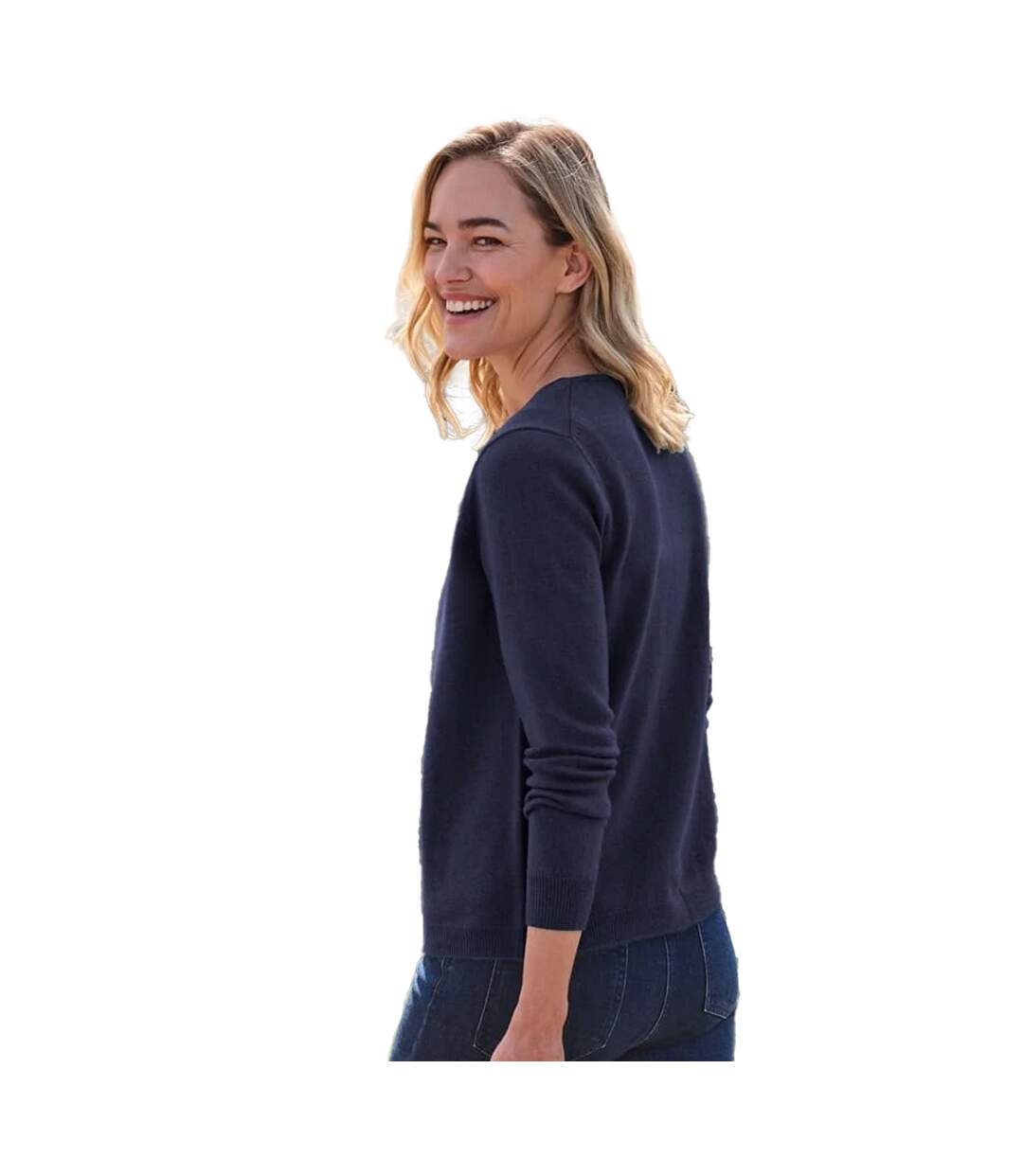 Womens/ladies Cashmere V Neck Classic Cardigan Navy WoolOvers-2