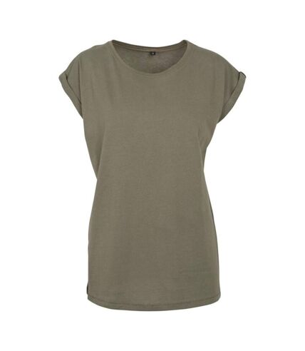 Build Your Brand Womens/Ladies Extended Shoulder T-Shirt (Olive) - UTRW8374