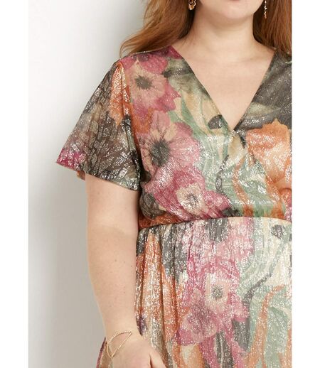 Robe courte cache-coeur brillante motif fleuri