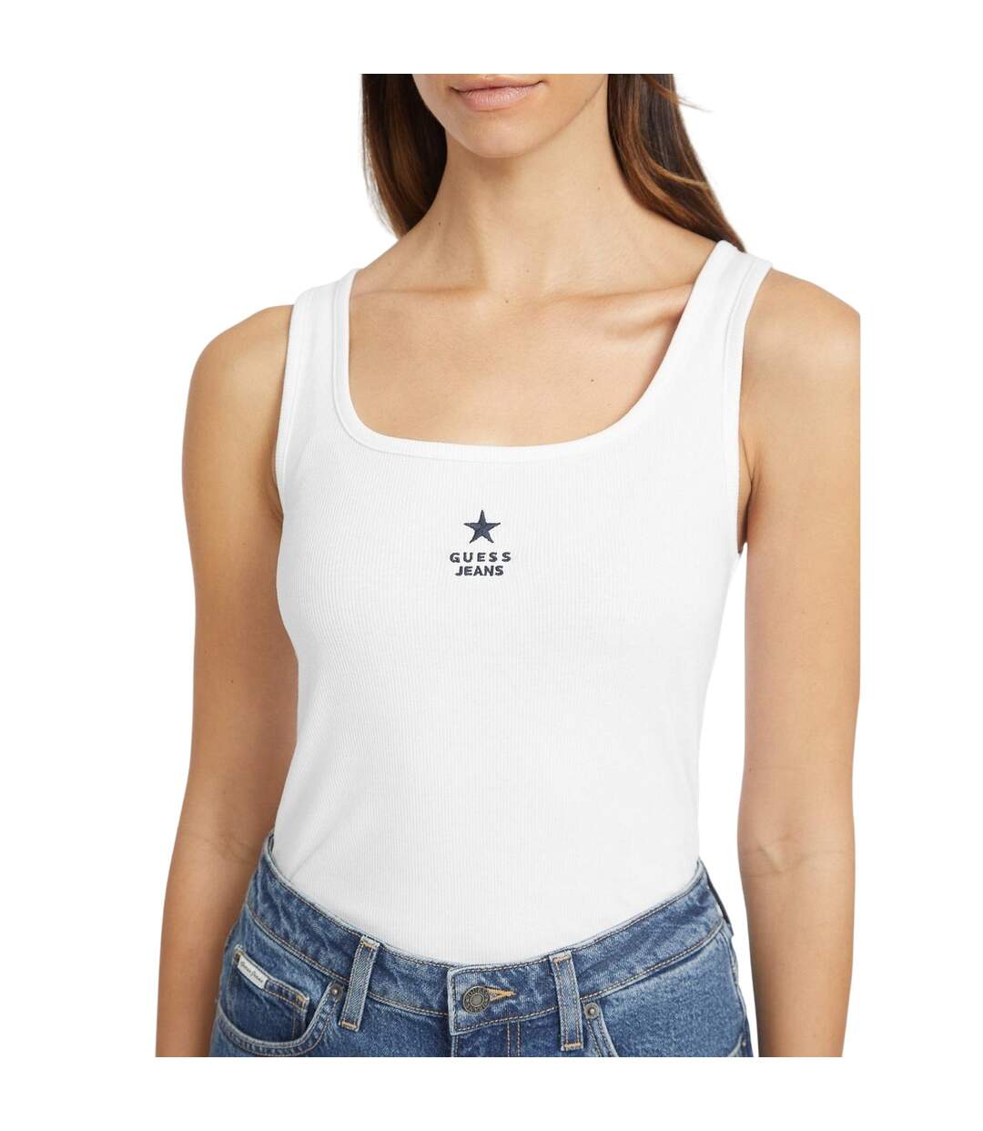 Womens/ladies Star Embroidered Tank Top Pure White Guess-4
