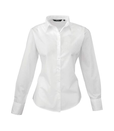 Womens/ladies Poplin Long-sleeved Shirt White Premier