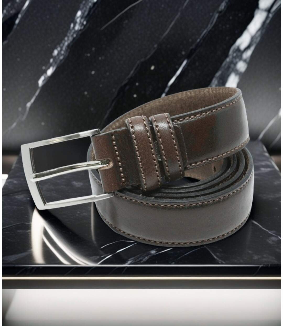Ceinture en cuir de vachette marron pour homme - Ajustable et élégante-3