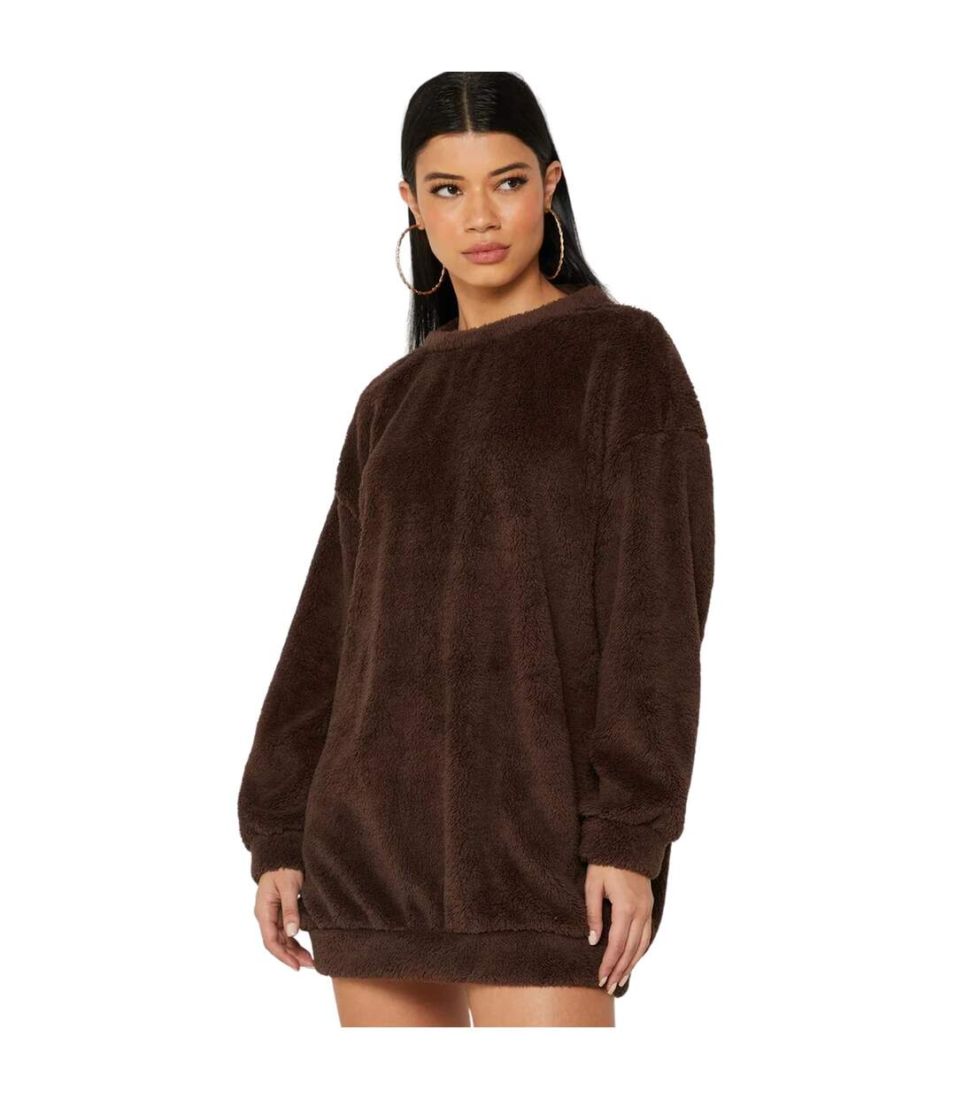 Womens/ladies Borg Jumper Dress Chocolate Missy Empire-2