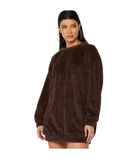 Womens/ladies Borg Jumper Dress Chocolate Missy Empire