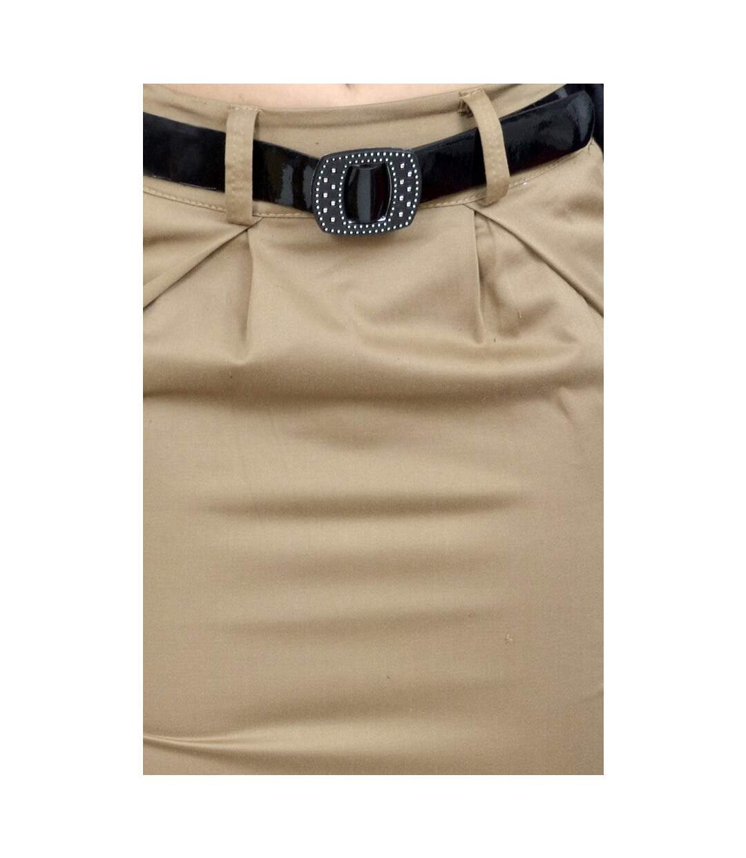 Jupe femme courte droite  avec ceinture - Marron