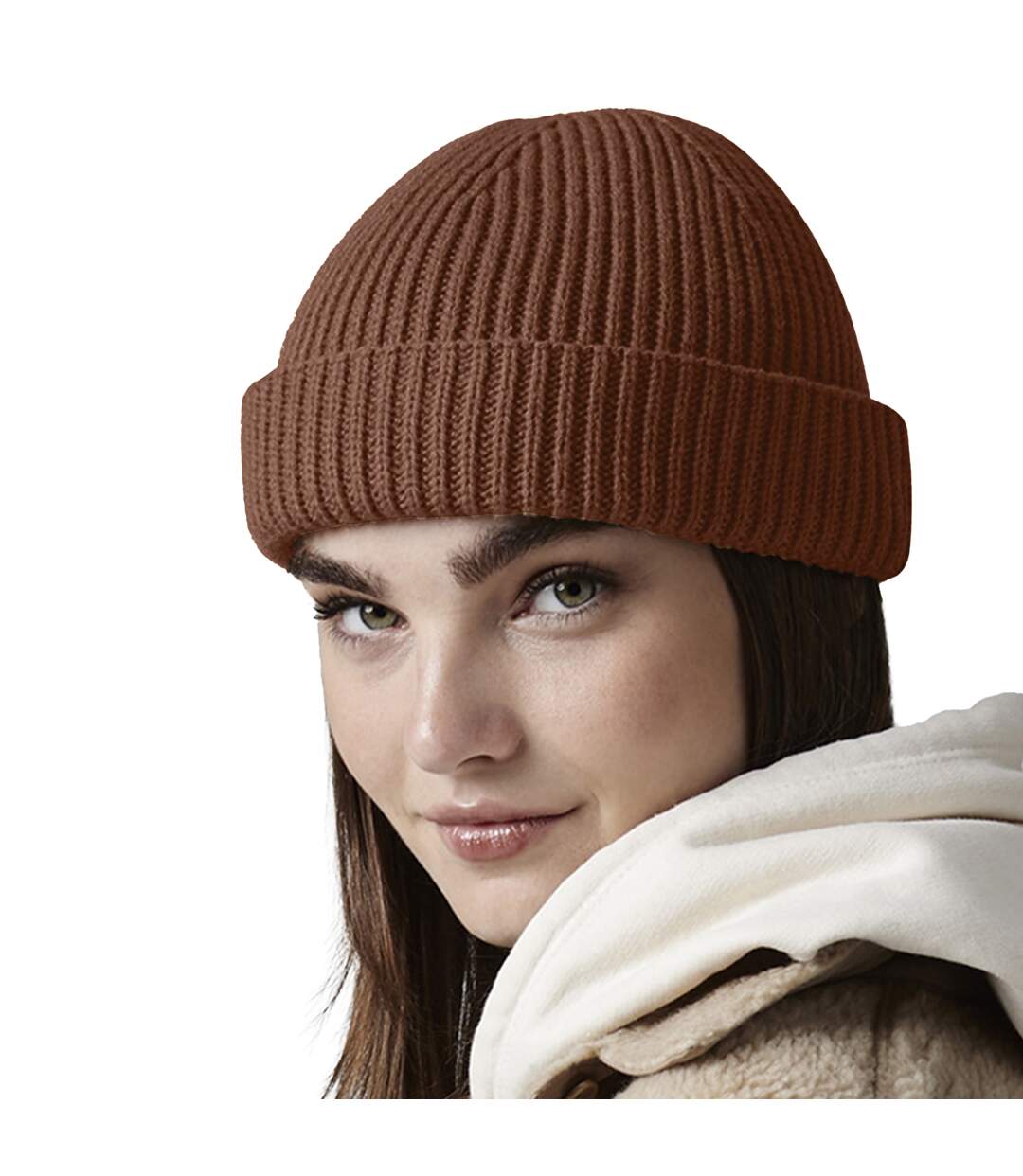 Unisex adult harbour fisherman beanie walnut Beechfield-2