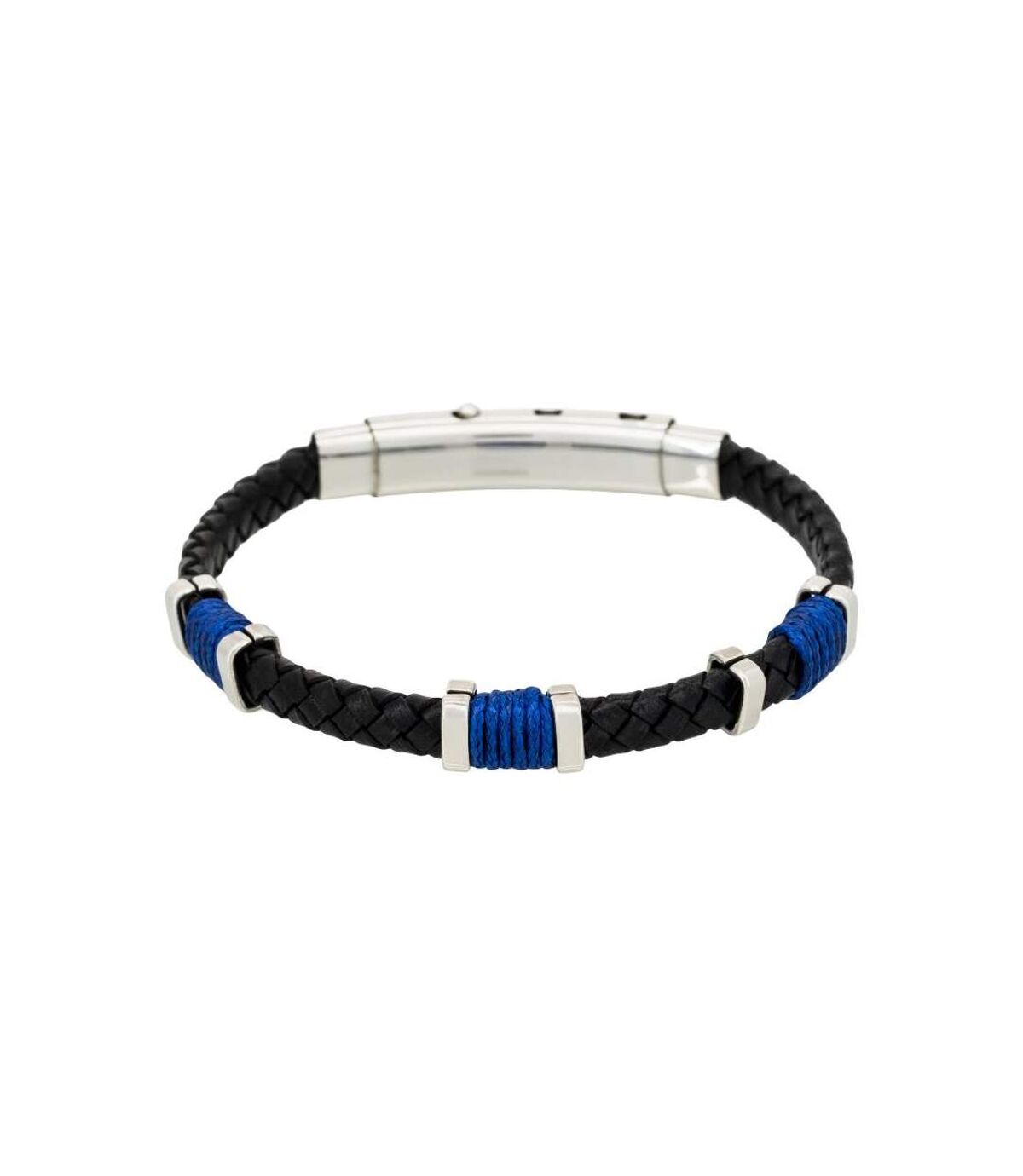 Bracelet Homme acier, cuir noir et corde bleu BLACK EYES
