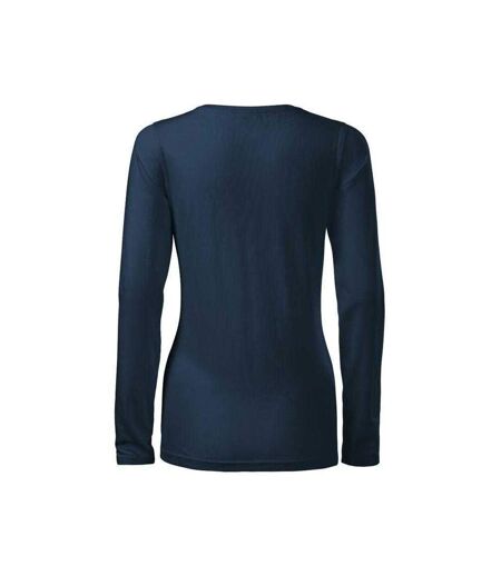 Womens/ladies Reinforced Slim Long-sleeved T-shirt Navy Blue Malfini